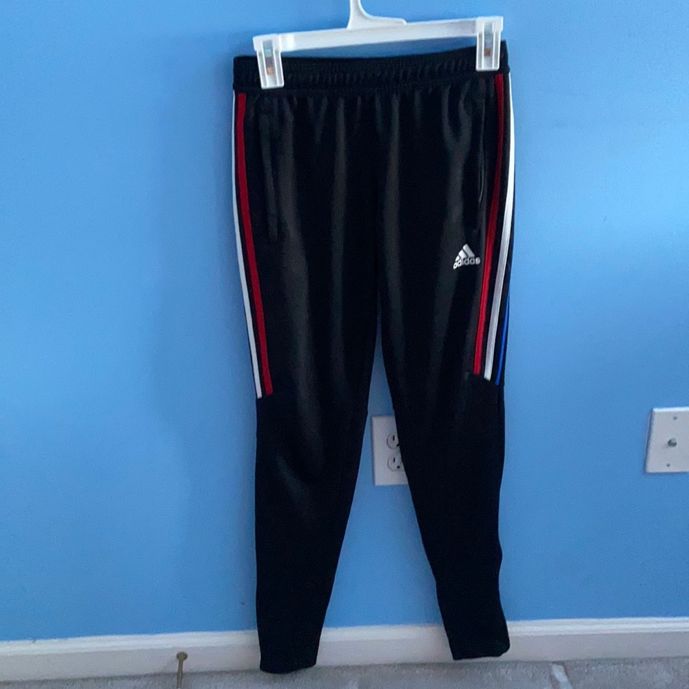 Adidas Joggers with red white and blue